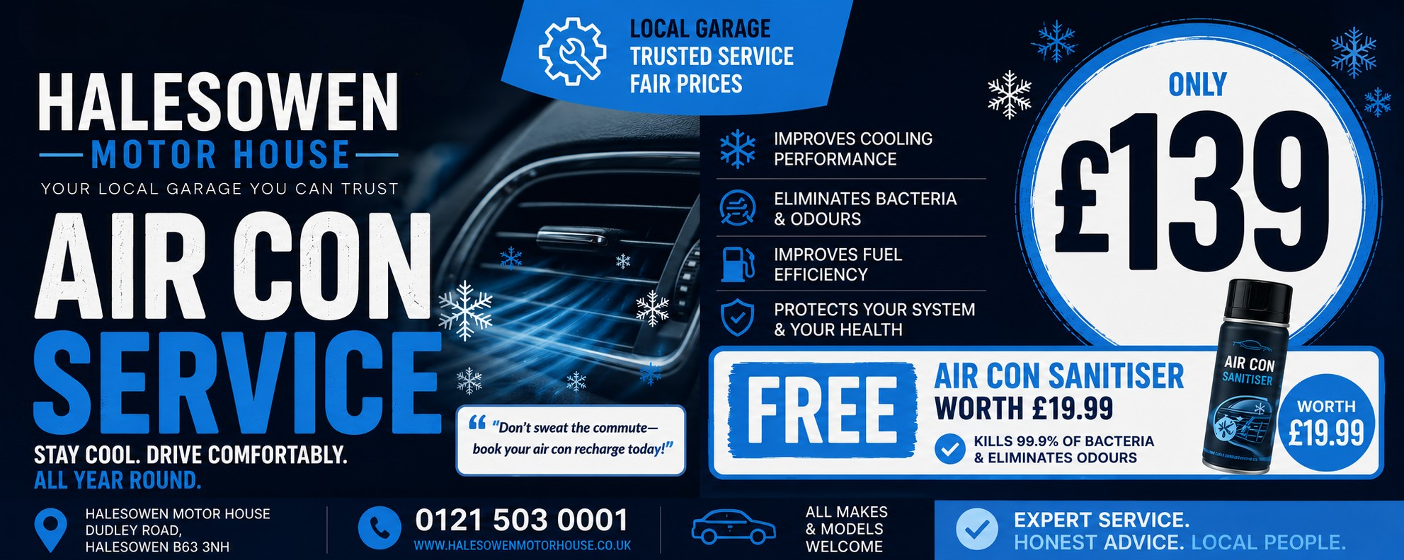air con service offer with sanitiser at £139.