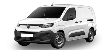 White van, front and side view, parking sensors on bumper, wheel caps visible.